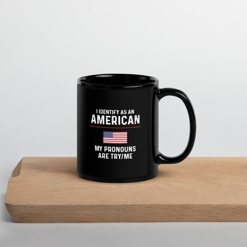 Identify As American Black Glossy Mug