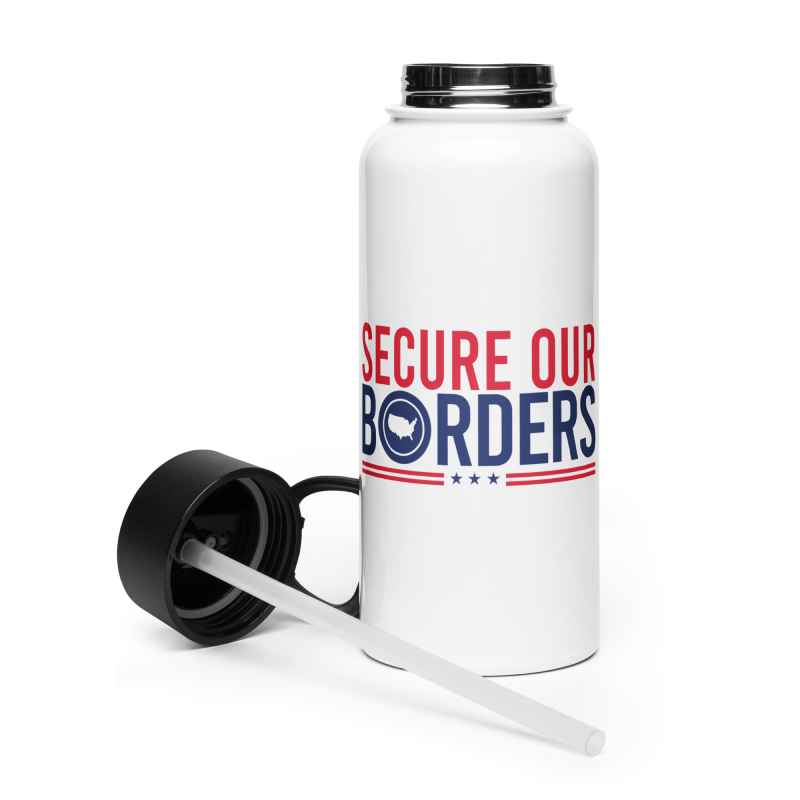 Secure Our Borders Stainless steel water bottle with a straw lid